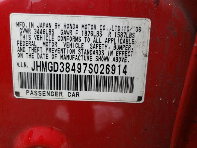 JHMGD38497S026914 - 2007 HONDA FIT RED photo 12