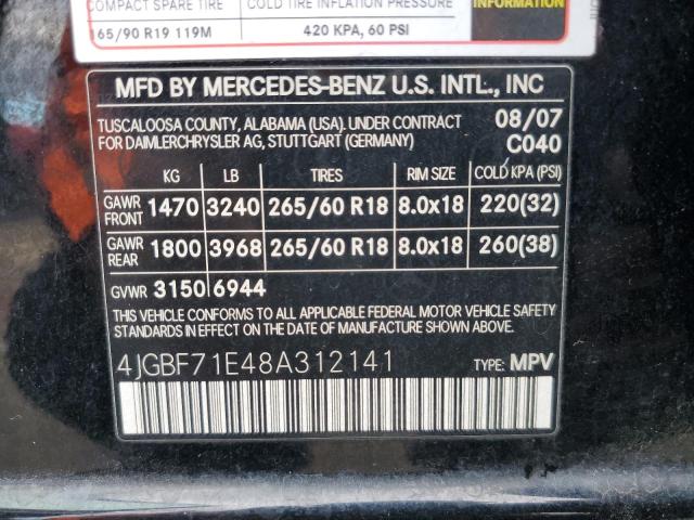 4JGBF71E48A312141 - 2008 MERCEDES-BENZ GL 450 4MATIC BLACK photo 13