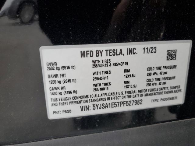 5YJSA1E57PF527982 - 2023 TESLA MODEL S 黑色 照片 12