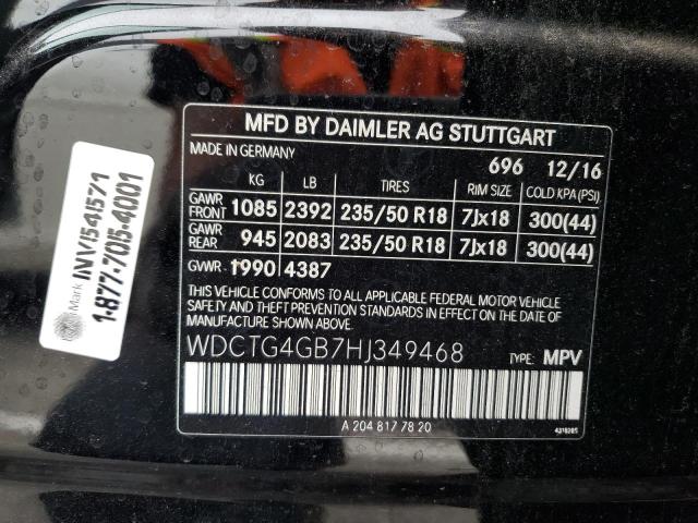 WDCTG4GB7HJ349468 - 2017 MERCEDES-BENZ GLA 250 4MATIC BLACK photo 12