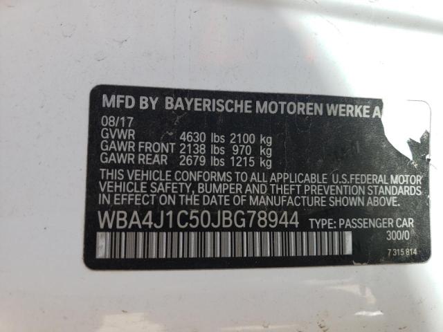 WBA4J1C50JBG78944 - 2018 BMW 4 SERIES GRAN COUPE WHITE photo 12