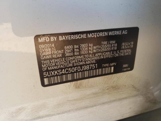 5UXKS4C50F0J98751 - 2015 BMW X5 XDRIVE35D WHITE photo 12