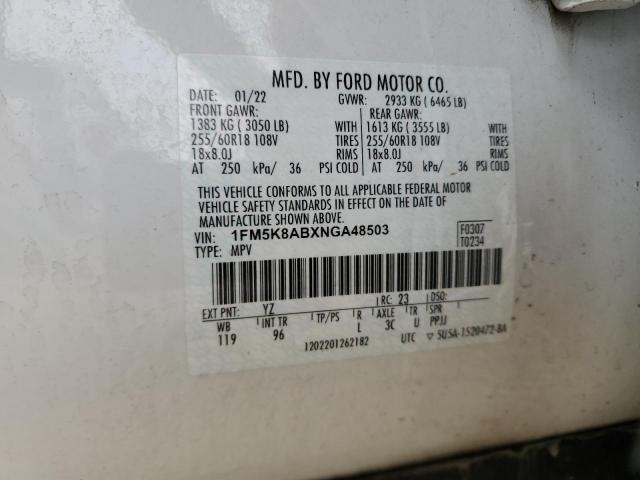 1FM5K8ABXNGA48503 - 2022 FORD EXPLORER POLICE INTERCEPTOR 白色 照片 13