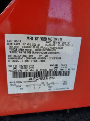 MAJ3S2FE8LC313974 - 2020 FORD ECOSPORT S RED photo 12