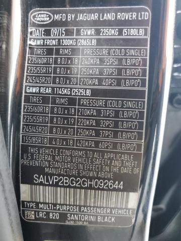 SALVP2BG2GH092644 - 2016 LAND ROVER RANGE ROVE SE BLACK photo 13