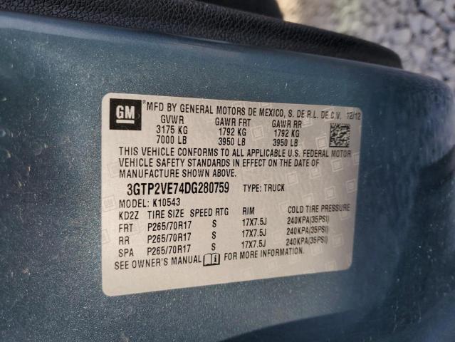 3GTP2VE74DG280759 - 2013 GMC SIERRA K1500 SLE TEAL photo 12