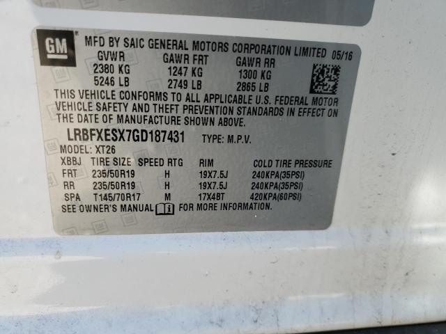 LRBFXESX7GD187431 - 2016 BUICK ENVISION PREMIUM თეთრი ფოტო 13