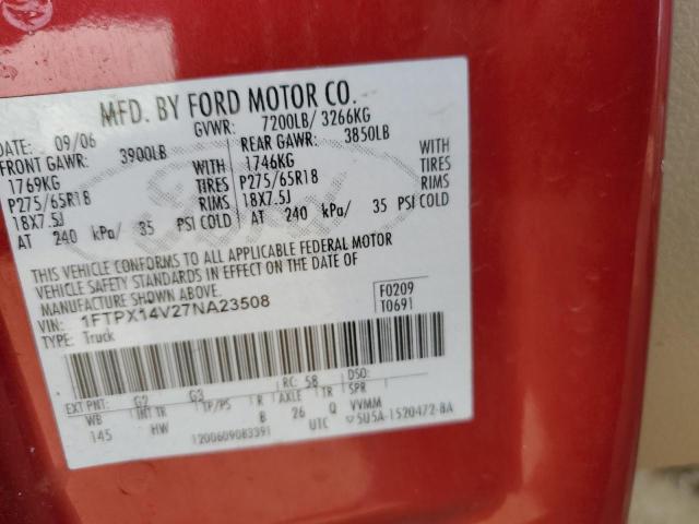 1FTPX14V27NA23508 - 2007 FORD F150 RED photo 12