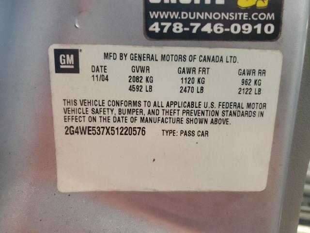 2G4WE537X51220576 - 2005 BUICK LACROSSE CXS SILVER photo 12