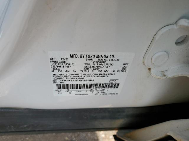 1FM5K8AB2MGA86807 - 2021 FORD EXPLORER POLICE INTERCEPTOR WHITE photo 14