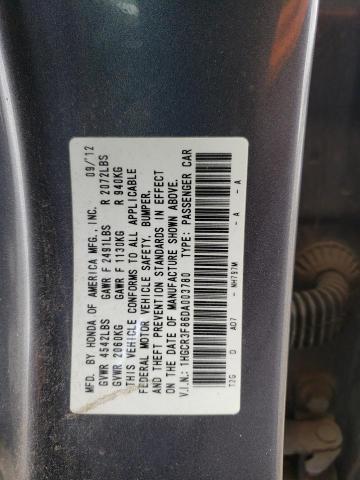 1HGCR3F86DA003780 - 2013 HONDA ACCORD EXL GRAY photo 12