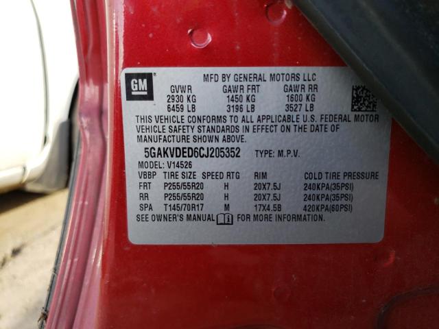 5GAKVDED6CJ205352 - 2012 BUICK ENCLAVE RED photo 13