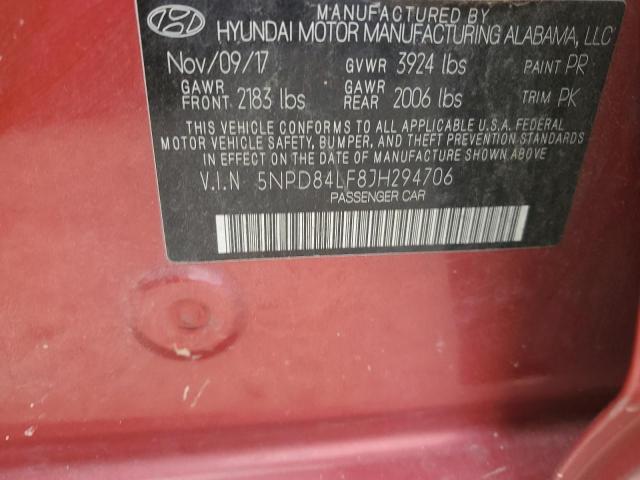 5NPD84LF8JH294706 - 2018 HYUNDAI ELANTRA SEL RED photo 12