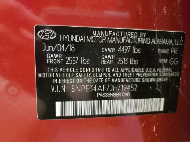 5NPE34AF7JH719452 - 2018 HYUNDAI SONATA SPORT RED photo 12