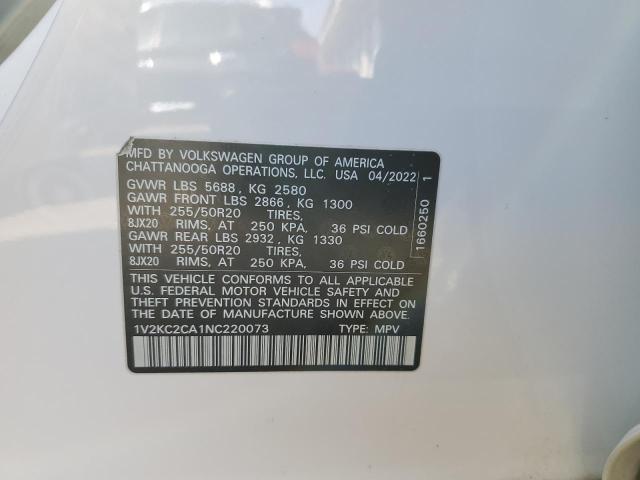 1V2KC2CA1NC220073 - 2022 VOLKSWAGEN ATLAS CROS SE WHITE photo 13