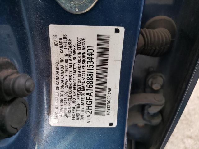 2HGFA16888H534401 - 2008 HONDA CIVIC EX BLUE photo 12