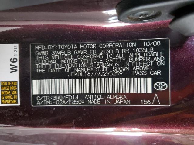 JTKDE167790295259 - 2009 TOYOTA SCION TC 勃艮第红 照片 12