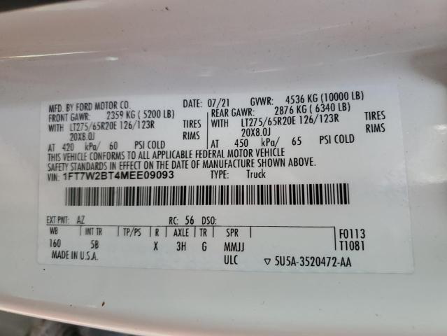 1FT7W2BT4MEE09093 - 2021 FORD F250 SUPER DUTY WHITE photo 12