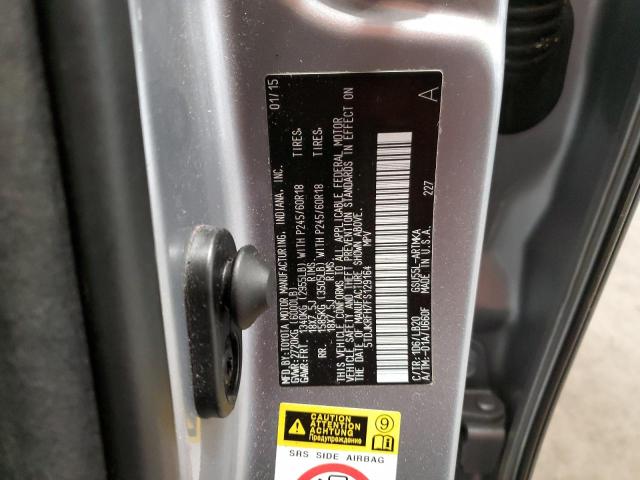 5TDJKRFH7FS129164 - 2015 TOYOTA HIGHLANDER XLE SILVER photo 12