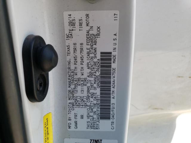 5TFJU4GN1FX067871 - 2015 TOYOTA TACOMA DOUBLE CAB PRERUNNER WHITE photo 12