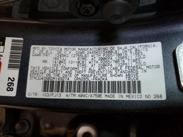 3TMJU4GN6DM149274 - 2013 TOYOTA TACOMA DOUBLE CAB PRERUNNER GRAY photo 12