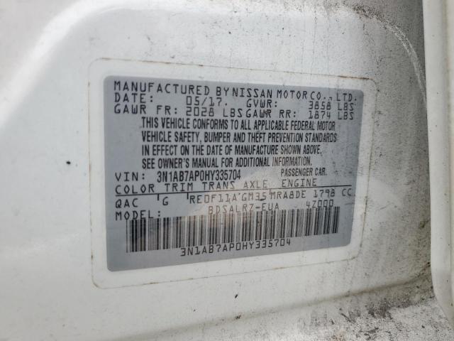 3N1AB7AP0HY335704 - 2017 NISSAN SENTRA S WHITE photo 13