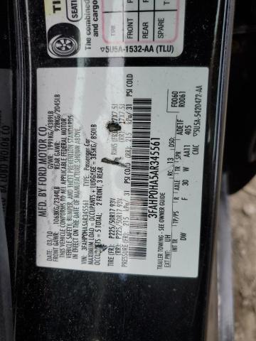 3FAHP0HA5AR345561 - 2010 FORD FUSION SE BLACK photo 12