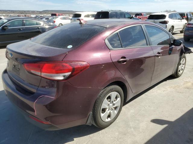 3KPFL4A72JE186556 - 2018 KIA FORTE LX BURGUNDY photo 3