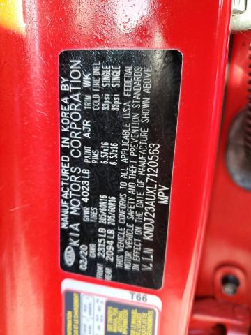 KNDJ23AUXL7120563 - 2020 KIA SOUL LX RED photo 13