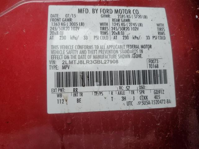 2LMTJ8LR3GBL27908 - 2016 LINCOLN MKX RESERVE RED photo 13