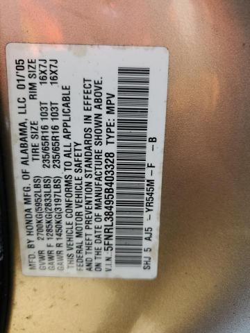 5FNRL38495B403328 - 2005 HONDA ODYSSEY EX GOLD photo 13