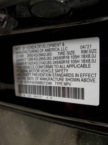 5FNYF6H59MB073346 - 2021 HONDA PILOT EXL BLACK photo 13