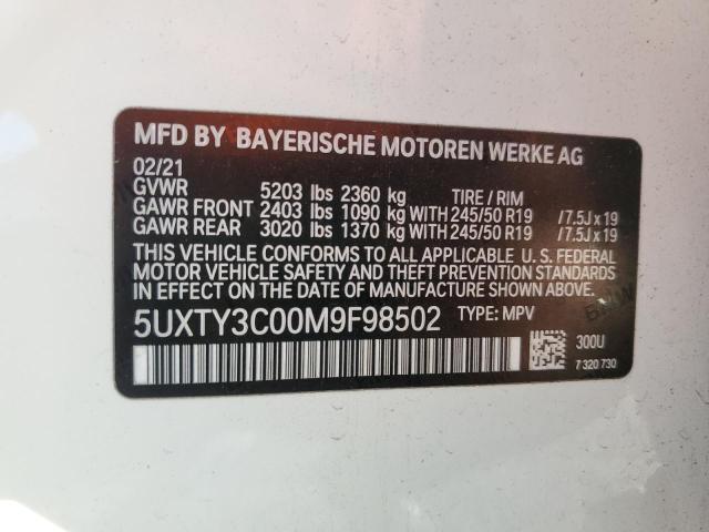 5UXTY3C00M9F98502 - 2021 BMW X3 SDRIVE30I WHITE photo 12