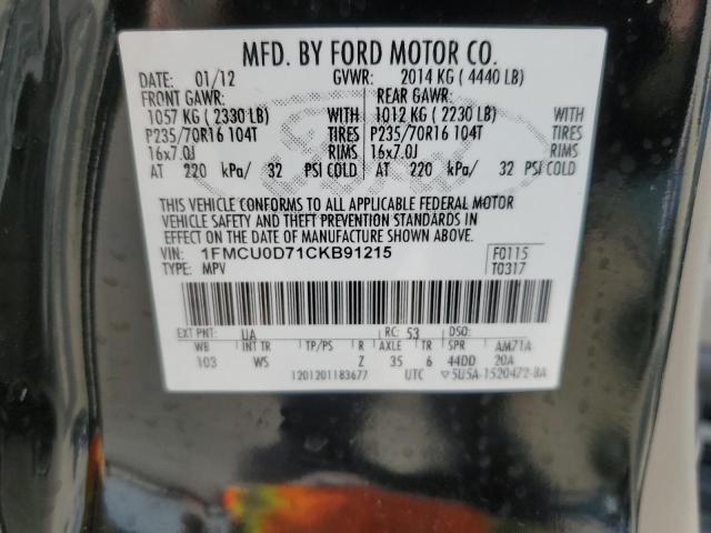 1FMCU0D71CKB91215 - 2012 FORD ESCAPE XLT BLACK photo 13