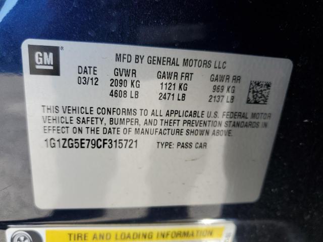 1G1ZG5E79CF315721 - 2012 CHEVROLET MALIBU LTZ ლურჯი ფოტო 12