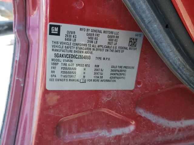 5GAKVCED6CJ304893 - 2012 BUICK ENCLAVE RED photo 12