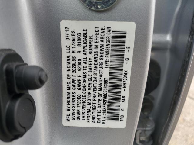 19XFB2F88CE083587 - 2012 HONDA CIVIC EX SILVER photo 12