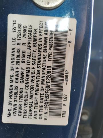 19XFB2F50FE220810 - 2015 HONDA CIVIC LX BLUE photo 12