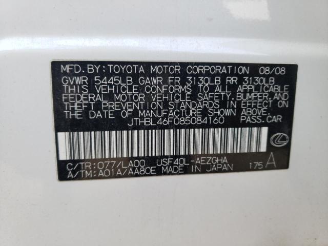 JTHBL46F085084160 - 2008 LEXUS LS 460 WHITE photo 12