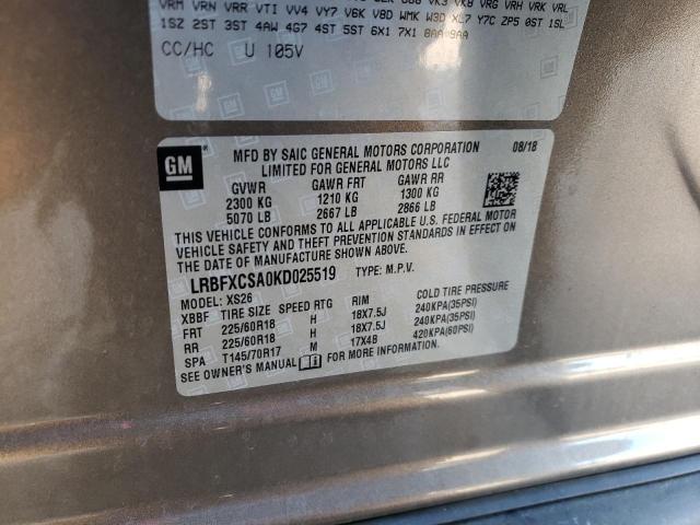 LRBFXCSA0KD025519 - 2019 BUICK ENVISION ESSENCE Գրաֆիտ լուսանկար 12