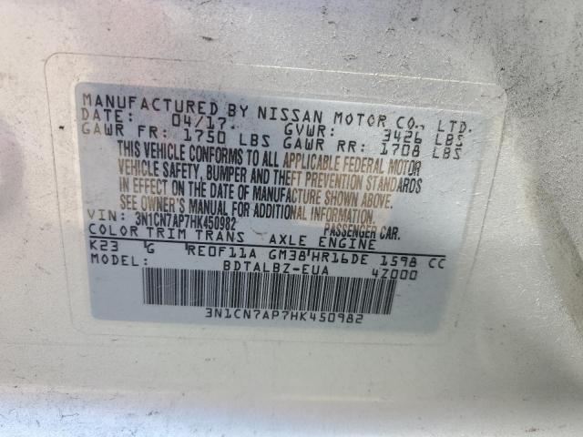 3N1CN7AP7HK450982 - 2017 NISSAN VERSA S SILVER photo 12