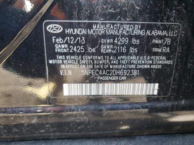 5NPEC4AC2DH692381 - 2013 HYUNDAI SONATA SE BLACK photo 12