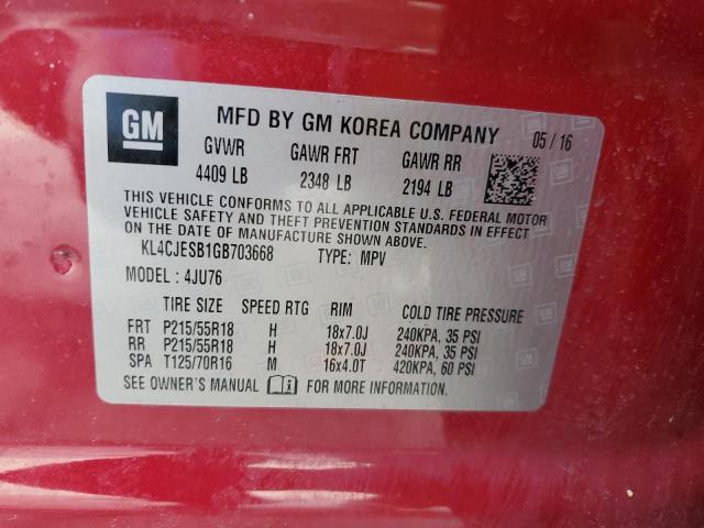 KL4CJESB1GB703668 - 2016 BUICK ENCORE RED photo 12