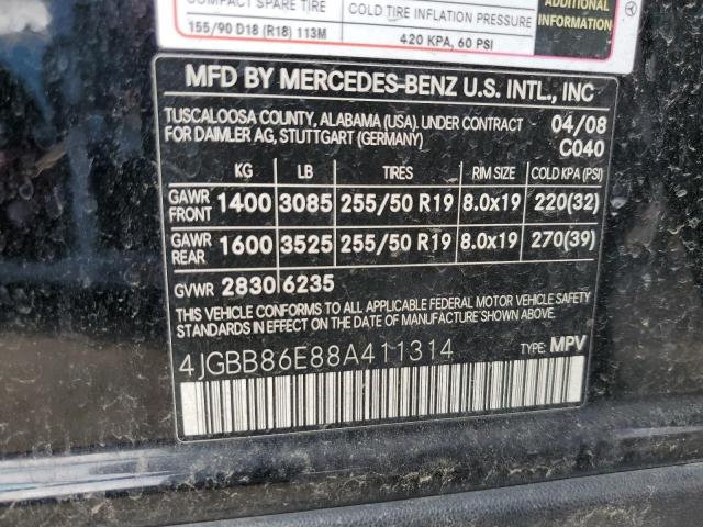 4JGBB86E88A411314 - 2008 MERCEDES-BENZ ML 350 BLACK photo 14