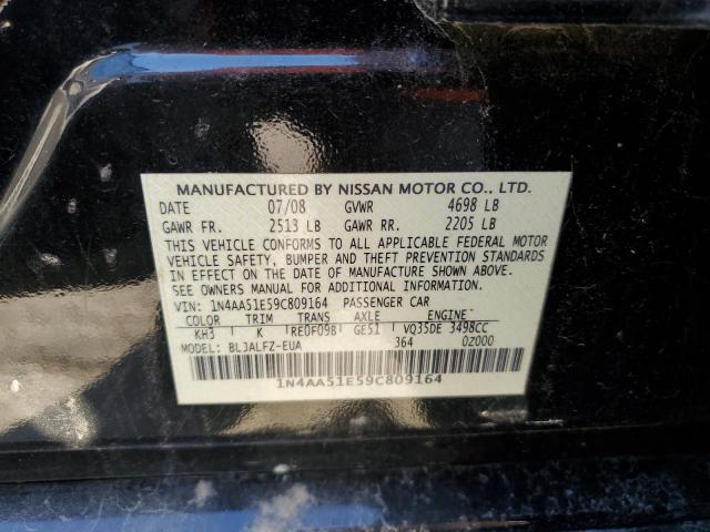 1N4AA51E59C809164 - 2009 NISSAN MAXIMA S BLACK photo 12