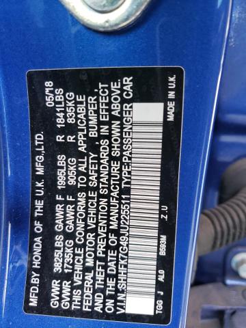 SHHFK7G49JU225511 - 2018 HONDA CIVIC SPORT 蓝色 照片 12