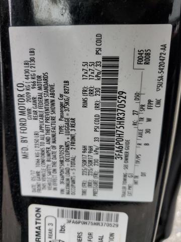 3FA6P0H75HR370529 - 2017 FORD FUSION SE BLACK photo 12