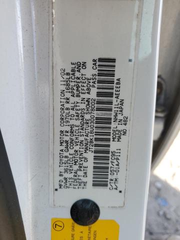 JT2BK18U030078002 - 2003 TOYOTA PRIUS WHITE photo 12