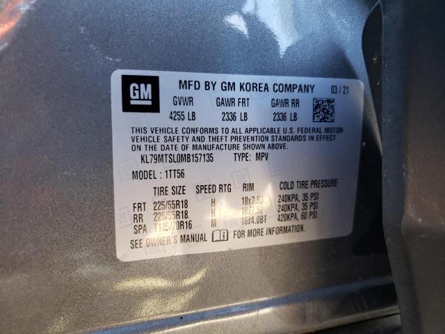 KL79MTSL0MB157135 - 2021 CHEVROLET TRAILBLAZE RS GRAY photo 12