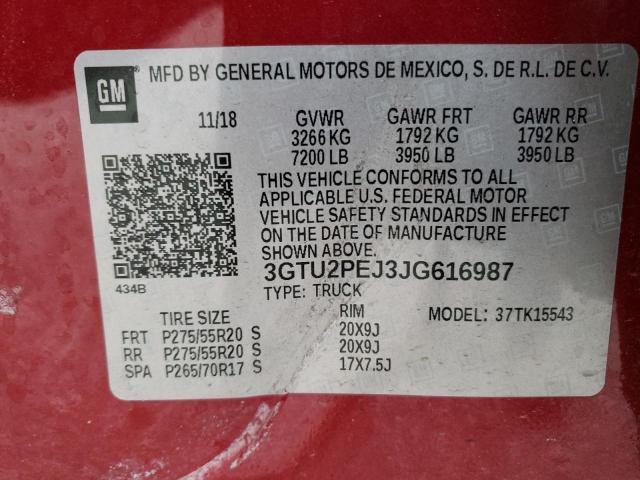 3GTU2PEJ3JG616987 - 2018 GMC SIERRA K1500 DENALI RED photo 12